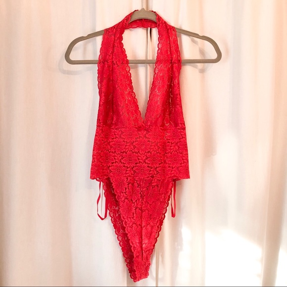 Victoria's Secret Other - NWOT Victoria’s Secret Halter Lace Bodysuit Sz L